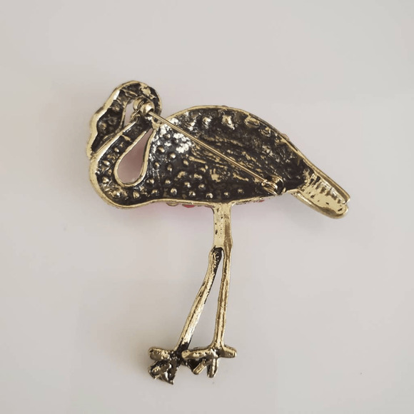 Pink Flamingo Brooch Covered with Various Shades of Pink Rhinestones‎ Tropical - Picture 4 of 5
